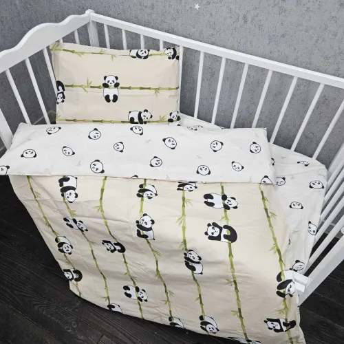 Дитячий постільний набір в ліжечко BonaVita Ранфорс Панди (316-0566 beige a+b)