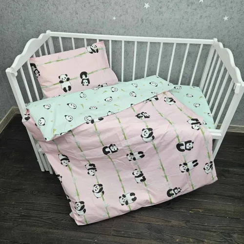 Дитячий постільний набір в ліжечко BonaVita Ранфорс Панди (316-0566 pink+mint)