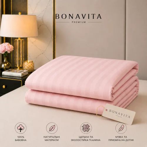 Постільна білизна BonaVita півтораспальна Ранфорс Пудрова смужка (331-0098 rose pink)